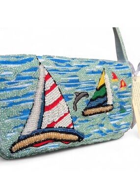 TJMAXX MARSHALLS VIRAL Sailing Ocean Waves Boat Beaded Bag Purse Collectible